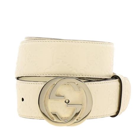 Gucci Embossed Leather Belt With Interlocking Buckle White Gucci