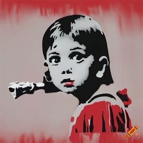 Stencil Art Of Red White And Black Banksy Design On Craiyon