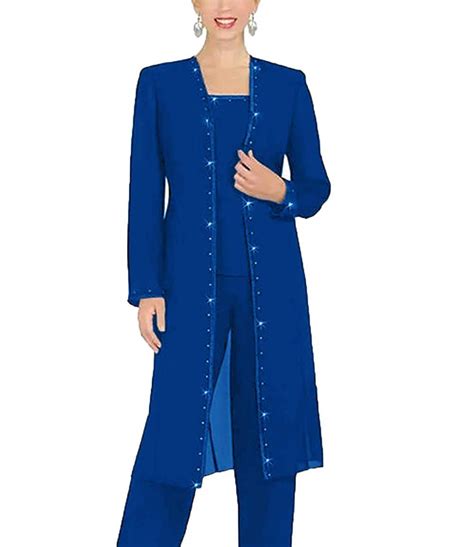 clothsure chiffon mother of the bride pant suits long sleeve jacket dress 3 piece for party