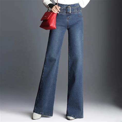 Female Wide Leg Flare Jeans 2018 Autumn High Waist Fashion Blue Bell
