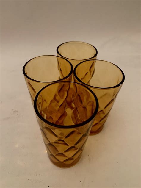 Vintage Hazel Atlas Optic Diamond Amber Juice Glasses Set Of Etsy