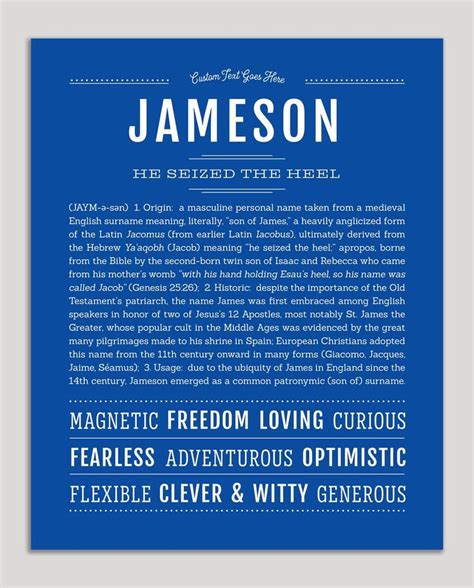 Jameson Name Art Print Names With Meaning Classic Names Names