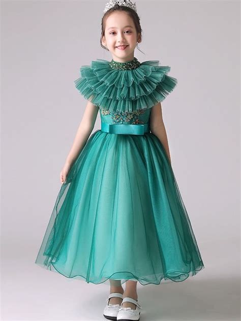 Embroidery Bowknot Belted Removable Shawl Sleeveless Tulle Long Dress