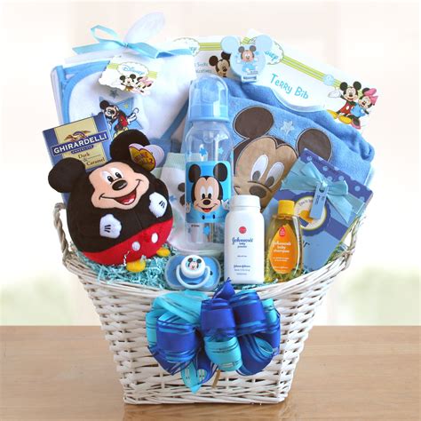 Whether you're celebrating a baby shower, the arrival of a new baby, or baby's first birthday, showing up with a gift that brings a smile to both baby and parents is a must. Mickey Mouse Baby Boy Gift Basket - Gift Baskets by ...