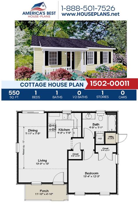 House Plan 1502 00011 Cottage Plan 550 Square Feet 1 Bedroom 1