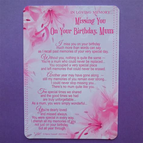 Missing You On Your Birthday Mum Graveside Memorial Card Keepsake Poem