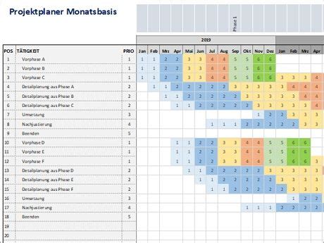 Wenn sie excel öffnen, erscheint eine leere mappe mit drei. Projektplaner Monatsbasis | Alle-meine-Vorlagen.de