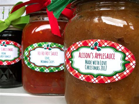 Custom Plaid Red And Green Christmas Oval Canning Labels For Jam Jars