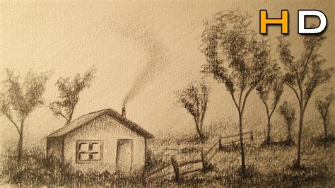 How to draw a landscape with trees & mist for beginners using graphite powder. How to draw a Landscape with pencil Step by Step ...