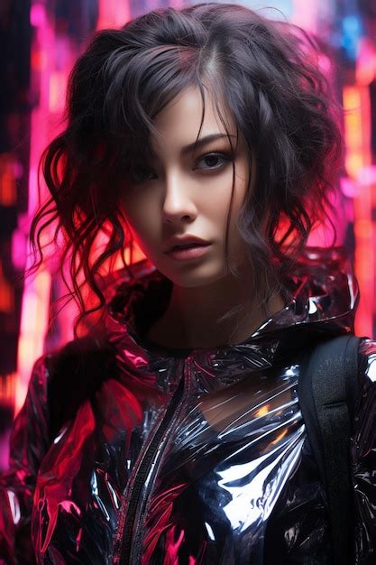 Premium Ai Image Photo Cyberpunk Woman Portrait Futuristic Neon Style
