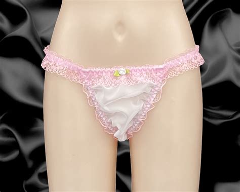 White Frilly Sissy Sheer Nylon Briefs Satin Rose Panties Knickers Size