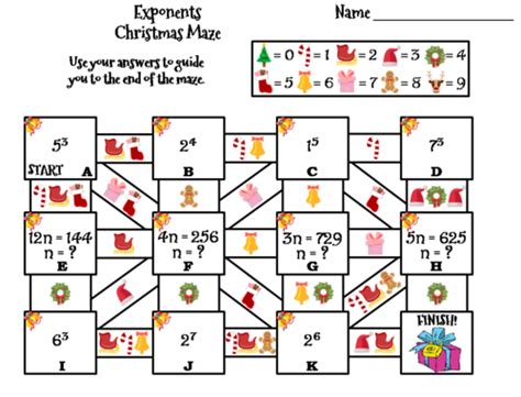 Exponents Activity Christmas Math Maze Teaching Resources