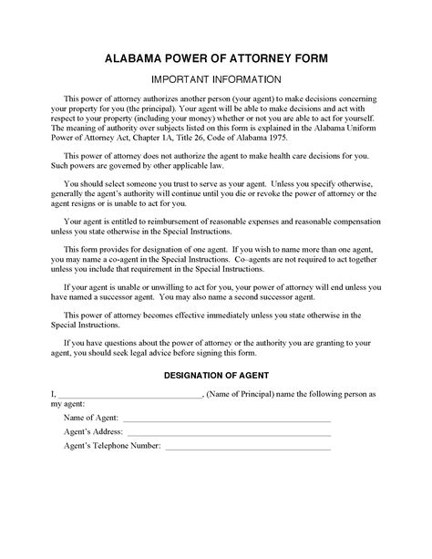 Free Printable Power Of Attorney Forms For Alabama Printable Forms Free Online