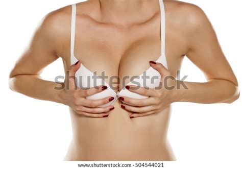 Woman White Bra Holding Her Breasts Foto De Stock 504544021 Shutterstock