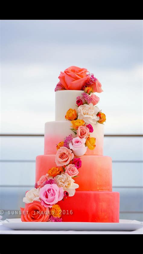 Beautiful Coral Wedding Cake Decorated With Fresh Flowers Coral