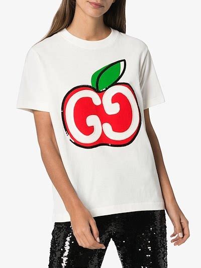Gucci Apple Logo Cotton T Shirt Browns