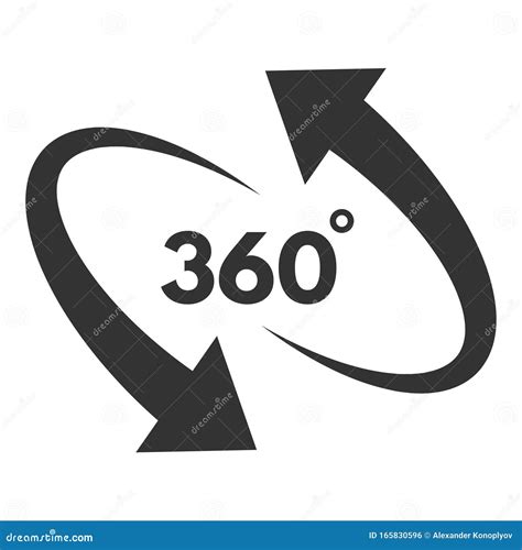 360 Degree Black Icon In Round Rotation Pictogram Stock Vector