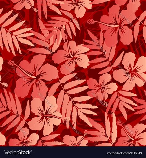 Red Tropical Flowers And Leaves Seamless Pattern Vector Image