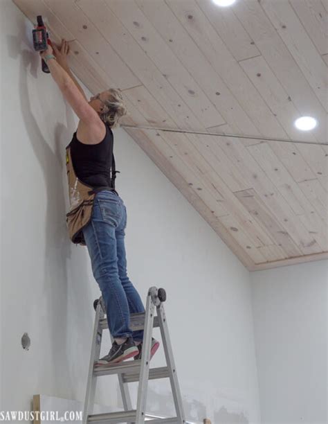 How To Whitewash A Knotty Pine Wood Ceiling For A Scandinavian Look