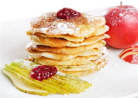 Pancakes With Powdered Sugar And Caramel Stock Photo Image Of Plate