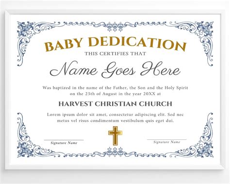 Editable Baby Dedication Certificate Template Child Etsy