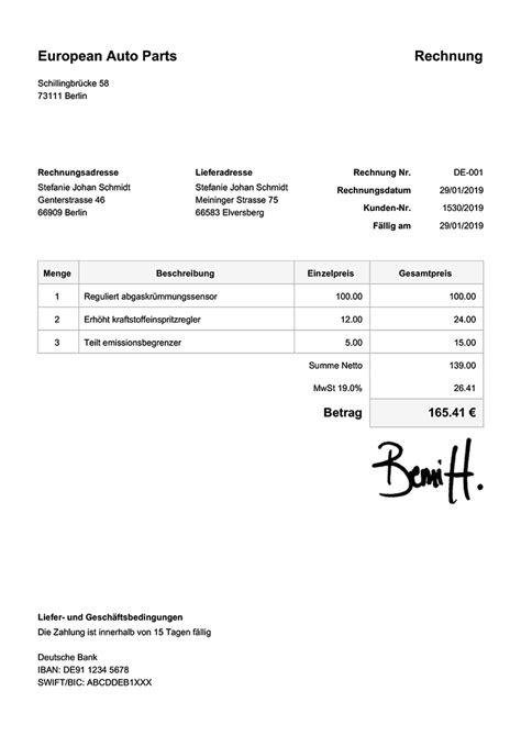 Kostenlose Rechnungsvorlage Rechnung Vorlage