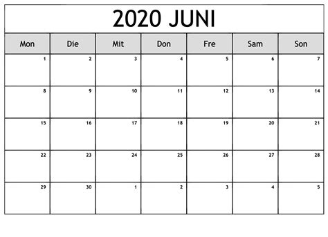 Juni 2020 Druckbare Kalender Zum Ausdrucken Pdf