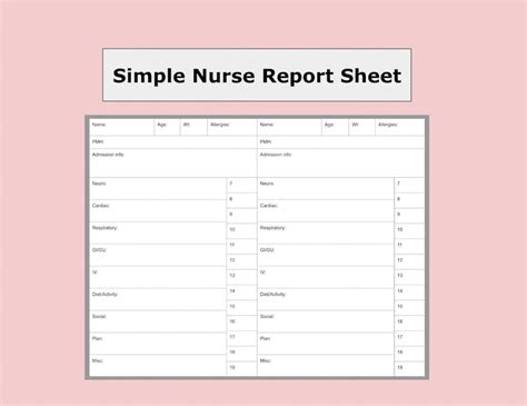 Printable Nursing Report Sheet Nurse Report Sheet Template Pdf