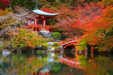 Beautiful Japanese Garden With Colorful Maple Trees In Autumn Stock