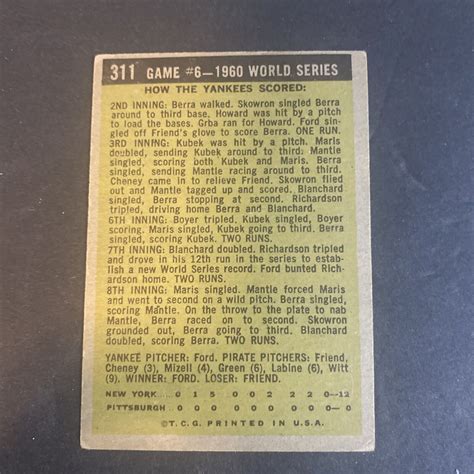 1961 topps baseball whitey ford new york yankees pitches 2nd shutout card 311 ebay