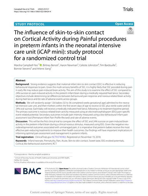 Pdf The Influence Of Skin To Skin Contact On Cortical Activity During