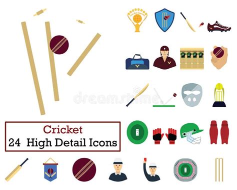 Set Of 24 Cricket Icons Stock Vector Illustration Of Tournament