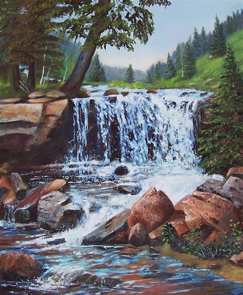 Donna Munsch Fine Art Original Oil Painting Colorado Waterfall