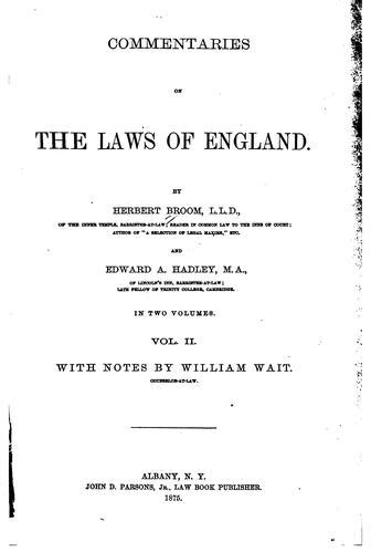 Commentaries On The Laws Of England 1875 Edition Open Library