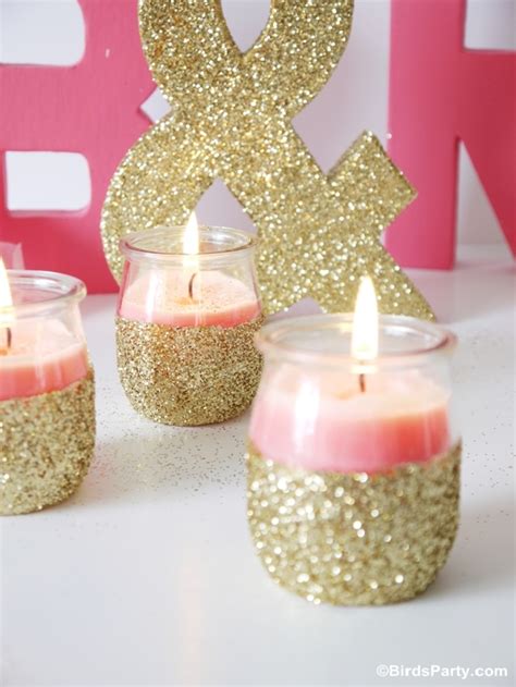 Diy Pink Candles And Glitter Candle Holders Party Ideas Party