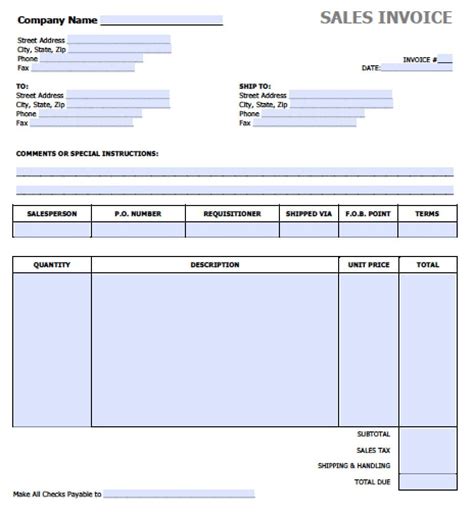 Free Sales Invoice Template Excel Pdf Word Doc