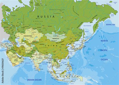 Highly Detailed Editable Political Map Asia Stock Vector Adobe Stock