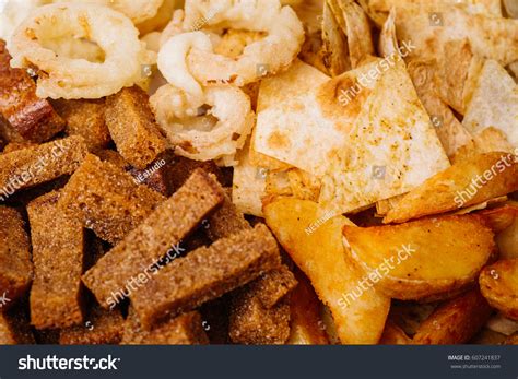 Fast Food Snacks Composition Onion Rings Stock Photo 607241837