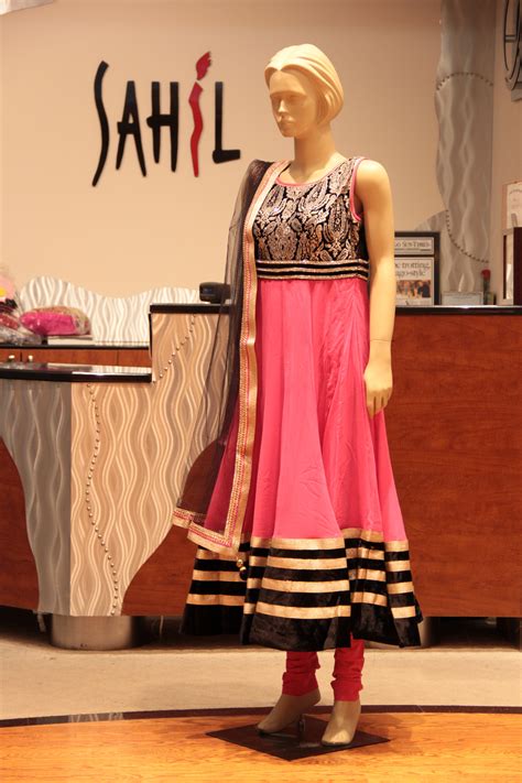 Black And Pink Combination Anarkali With Silver Embroidery On Black
