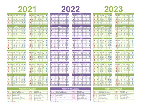 Three Year 2021 To 2023 Calendar Printable Word Pdf