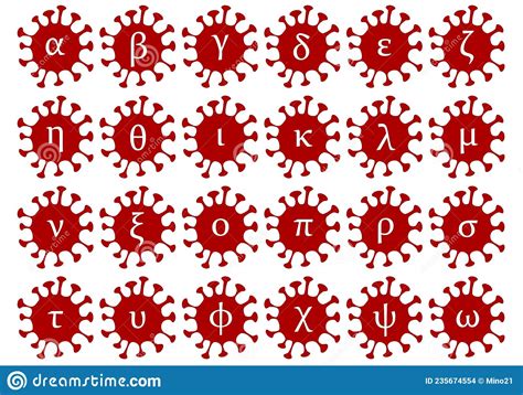 Vector Illustration Of Covid 19 Virus With Letters Of Greek Alphabet