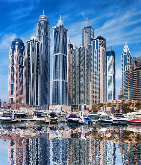 Dubai Marina With Boats In Dubai United Arab Emirates Middle East