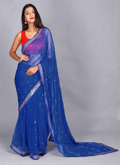 Royal Blue Chiffon Saree Chiffon Saree Saree Designs Indian Fashion