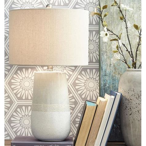 Signature Design By Ashley Shavon Table Lamp In Beige And White Nfm