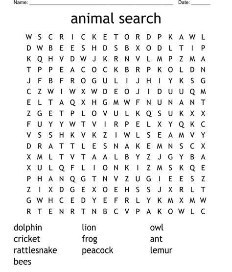 Animal Search Word Search Wordmint