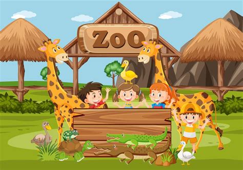 Kids At Zoo Vector Art Icons And Graphics For Free Download