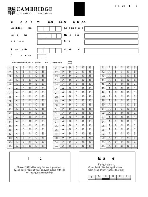 86445 Supplementary Multiple Choice Answer Sheet Exam Day Form 2