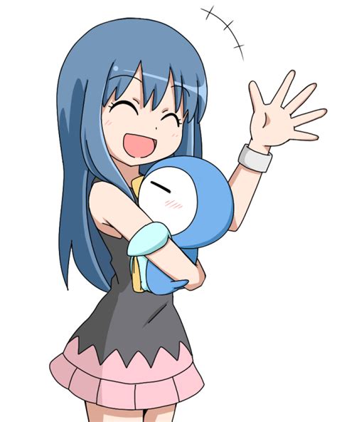 the big imageboard tbib 1girl bare shoulders blue hair female happy hikari pokemon hug