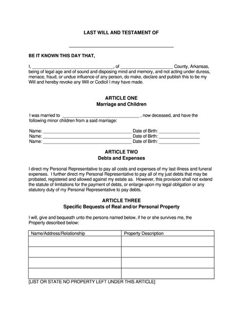 Fill out, securely sign, print or email your last will and testament forms arkansas instantly with signnow. Worksheet For Last Will And Testament - Fill Out and Sign Printable PDF Template | signNow