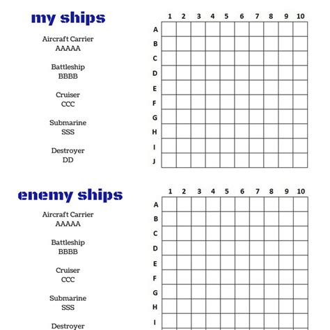 Battleship Game Printable